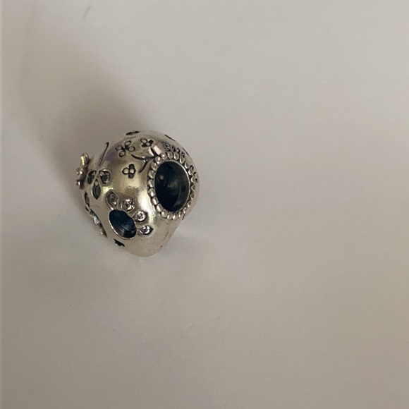 Pandora charm sparkling skull silver cz hearts - Picture 3 of 5